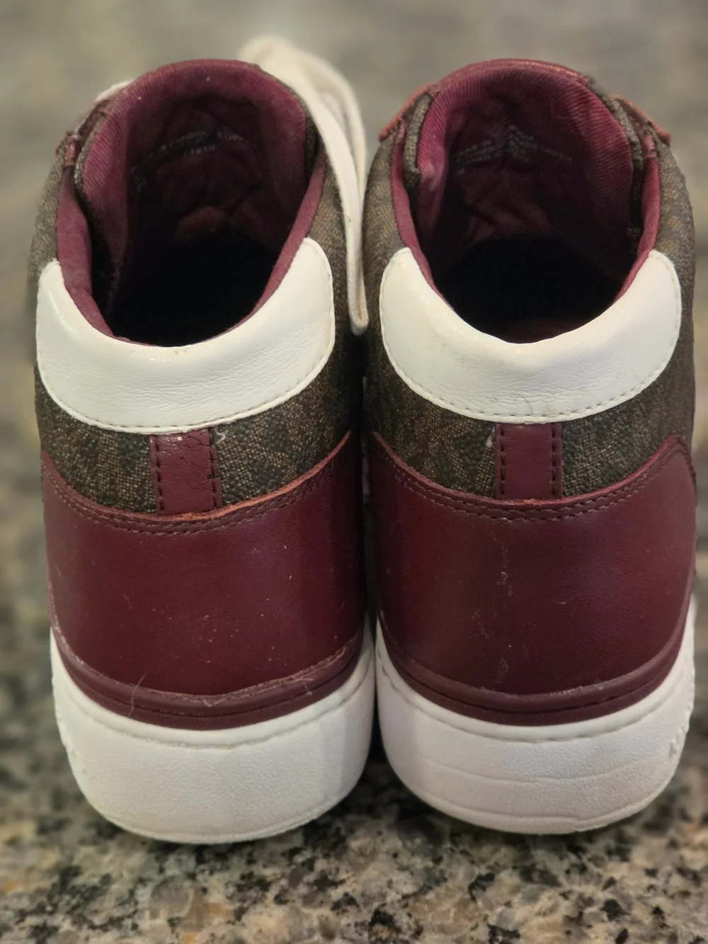 Women's High-Top Sneakers in Burgundy and Brown with Gold Stud Detail